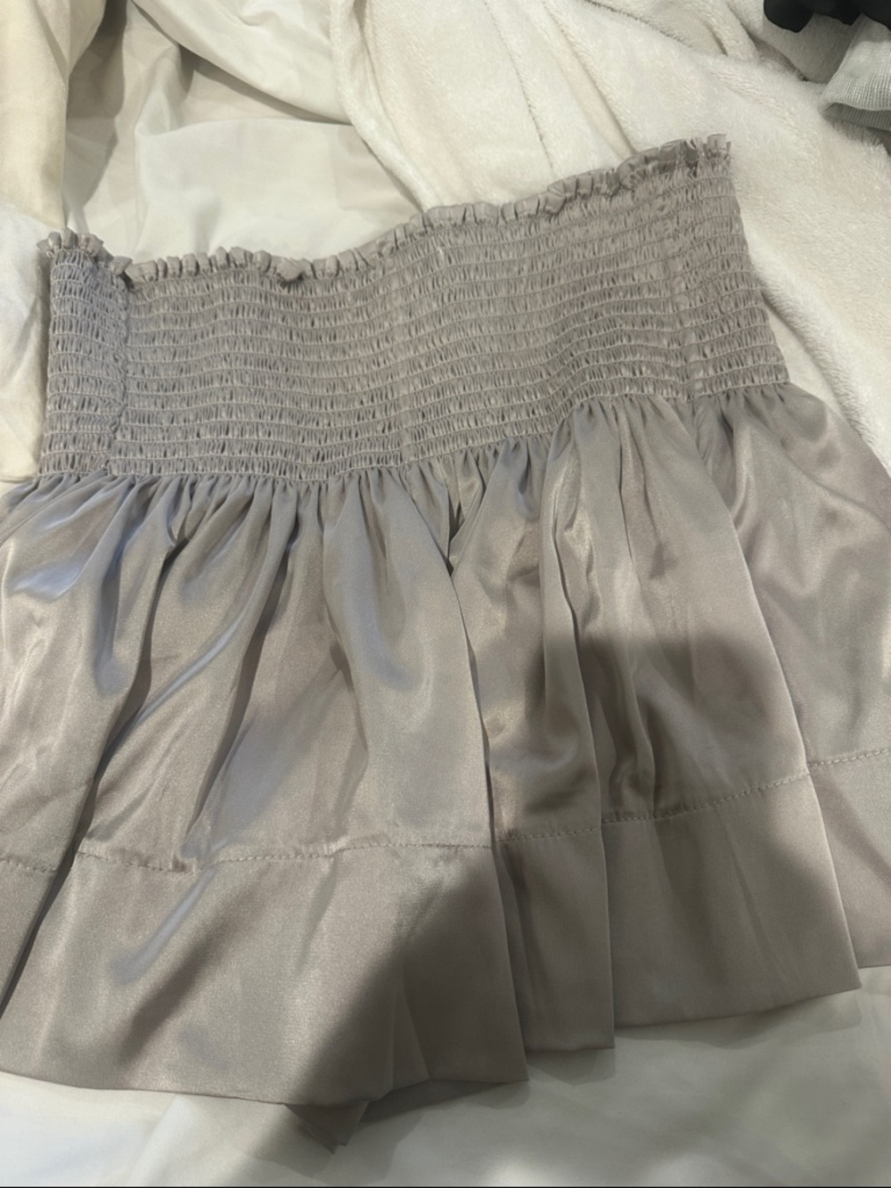NATURAL LIFE Smocked Waist Mini Skirt in Light Gray